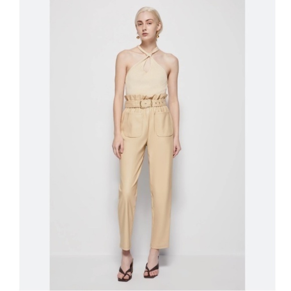 ✅ Jonathan Simkhai Trouser Renata Tapered-Leg in Faux Leather Beige